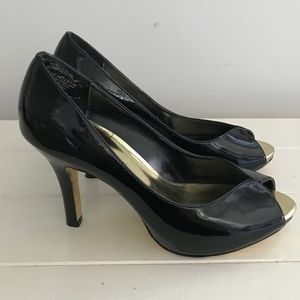 Anne Klein Black Patent Peep toe heels
